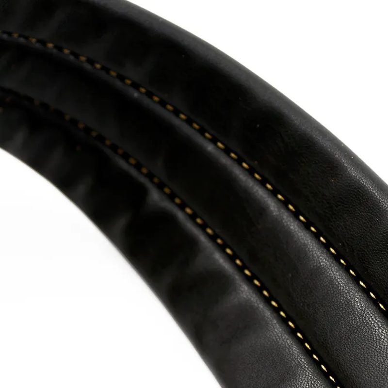 Classic full-grain leather guitar strap in dark brown with suede back