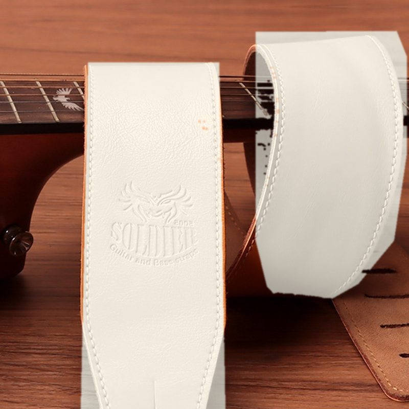 The maker logo embossed into the leather, shown in white